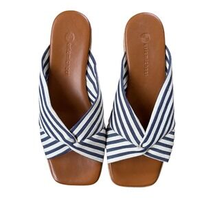 NEW Eric Michael Ebony Women's Espadrilles Sandals Sz 38 Blue Stripes Coastal